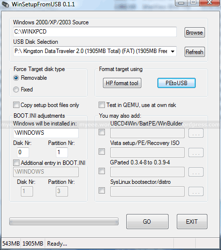 Install Windows XP by USB pendrive Winusb04