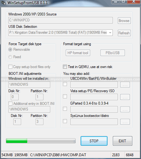 Install Windows XP by USB pendrive Winusb06